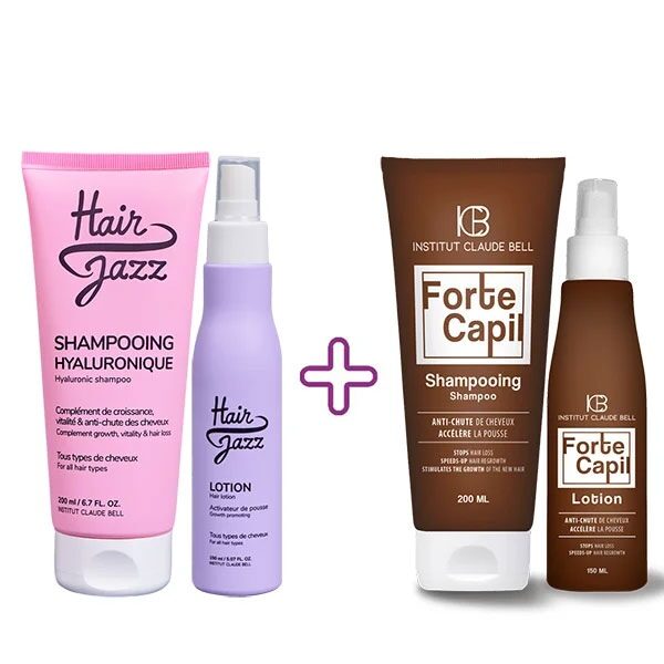 HAIR JAZZ Shampooing hyaluronique et Lotion + FORTE CAPIL Shampooing et lotion